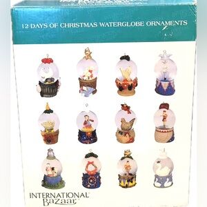 NWT NEW NIB International Bazaar 12 Days of Christmas Water Snow Globe Ornaments